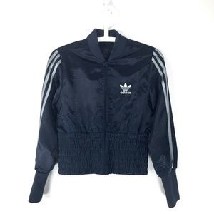 Adidas Navy Satin High Waist Bomber Zip Jacket XS